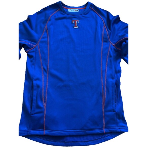 Majestic Texas‎ Rangers Men’s M Thermal Sweater Shirt MLB Baseball Blue Sports - Picture 4 of 13